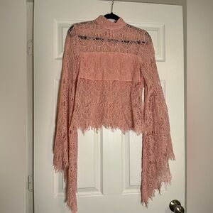 Pink Lace Bell Sleeve Top